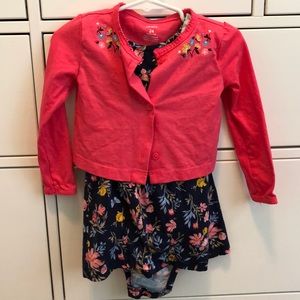 Carters 2 Piece Snap Floral Navy Dress & Cardigan